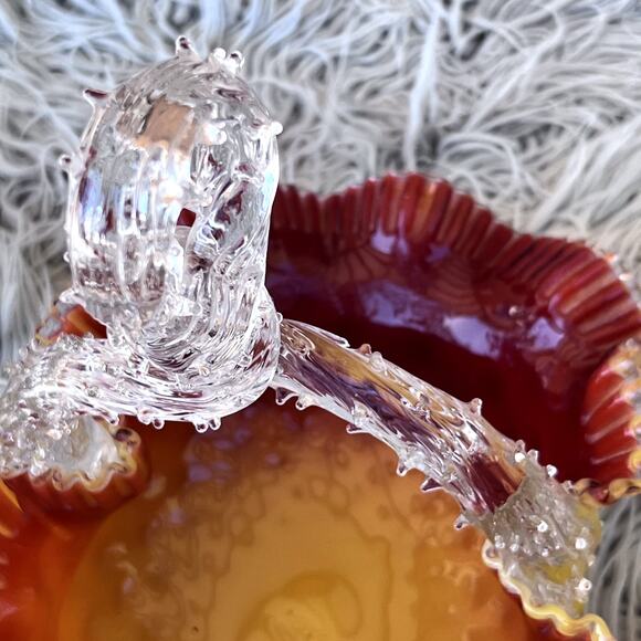 VTG Diamond Quilted Glass Basket Opaque Yellow Orange Twisted Thorn Handle - Picture 12 of 12